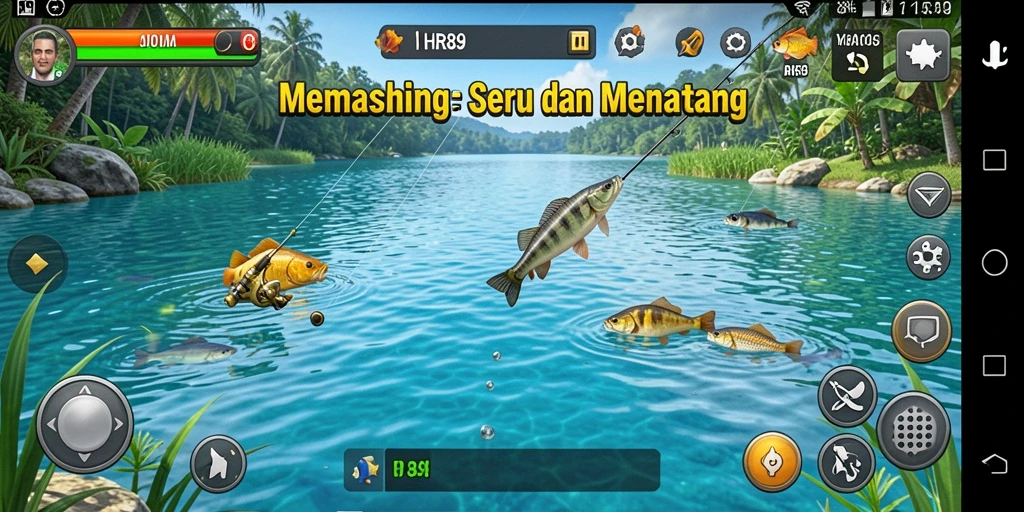 Screenshot gameplay HR89 menampilkan pengalaman memancing yang mendebarkan.
