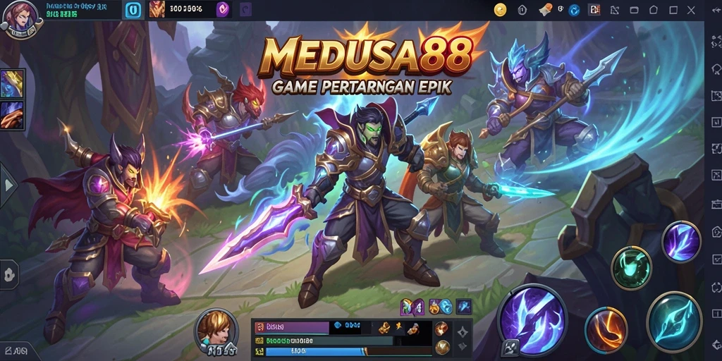 Tampilan aksi intens dari gameplay MOBA MEDUSA88.