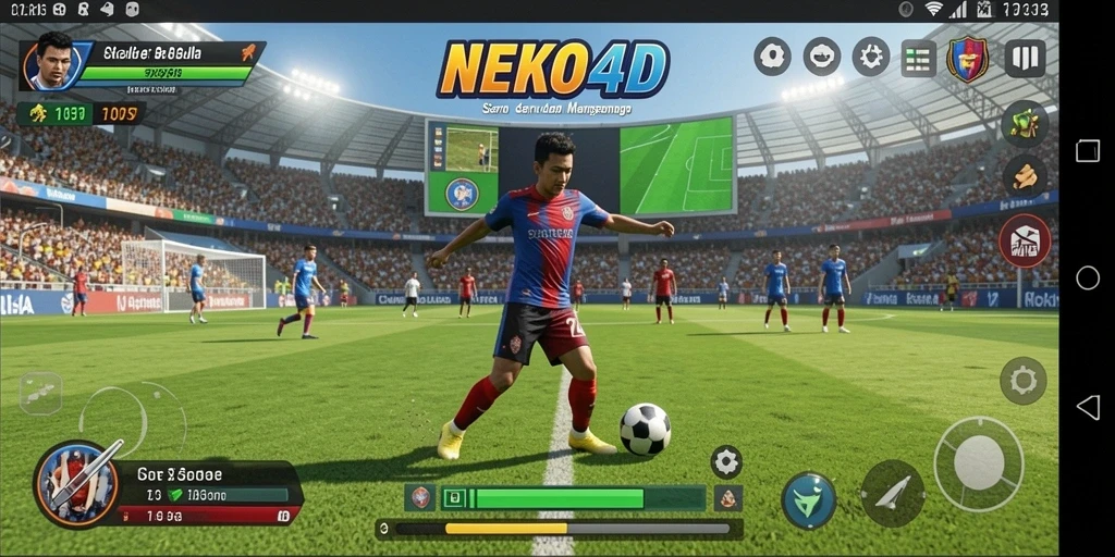 Tampilan seru dari gameplay NEKO4D yang penuh aksi sepak bola.
