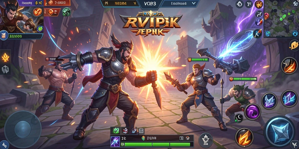 Tangkapan layar gameplay RVIP3 yang menunjukkan aksi epik dalam arena MOBA.
